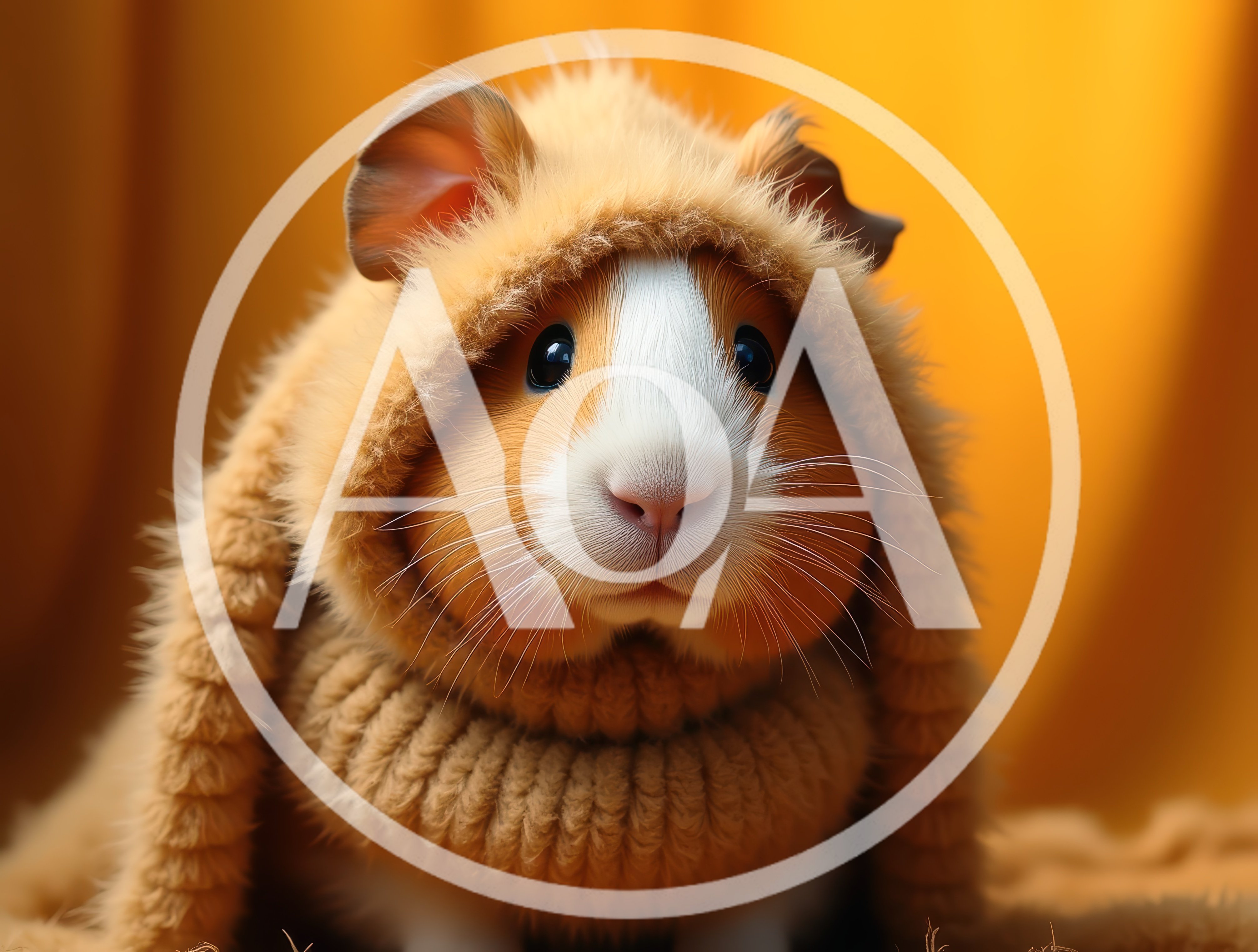 Cute Guinea Pig Wearing A Knitted Hooded Sweater