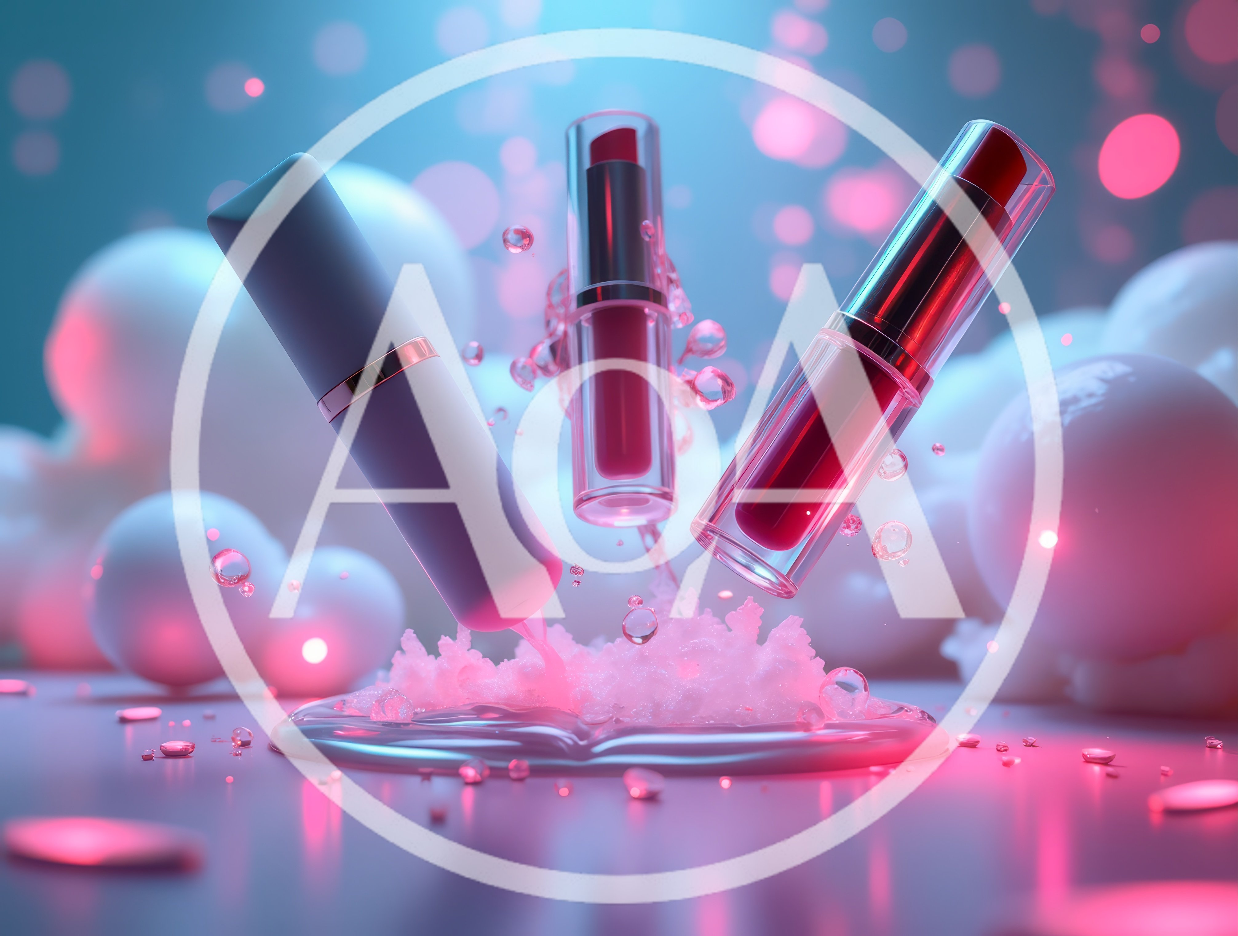 Floating Lipsticks With Pink Liquid And Bubbles
