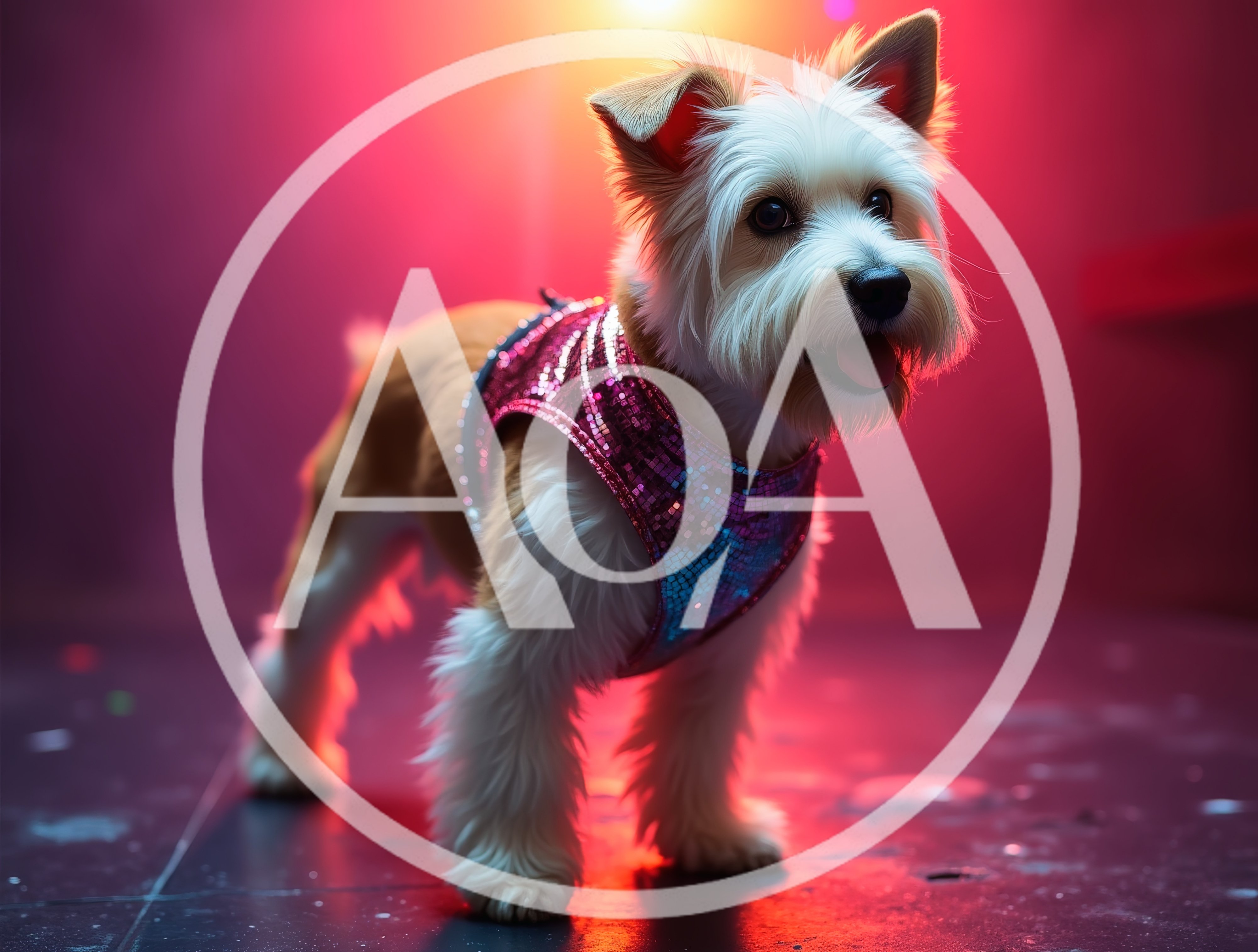 Small Terrier Dog Wearing A Sequin Vest