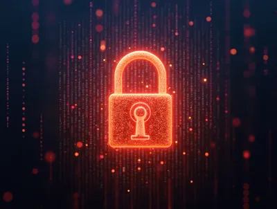 Glowing Red Digital Padlock Symbol On Data Background