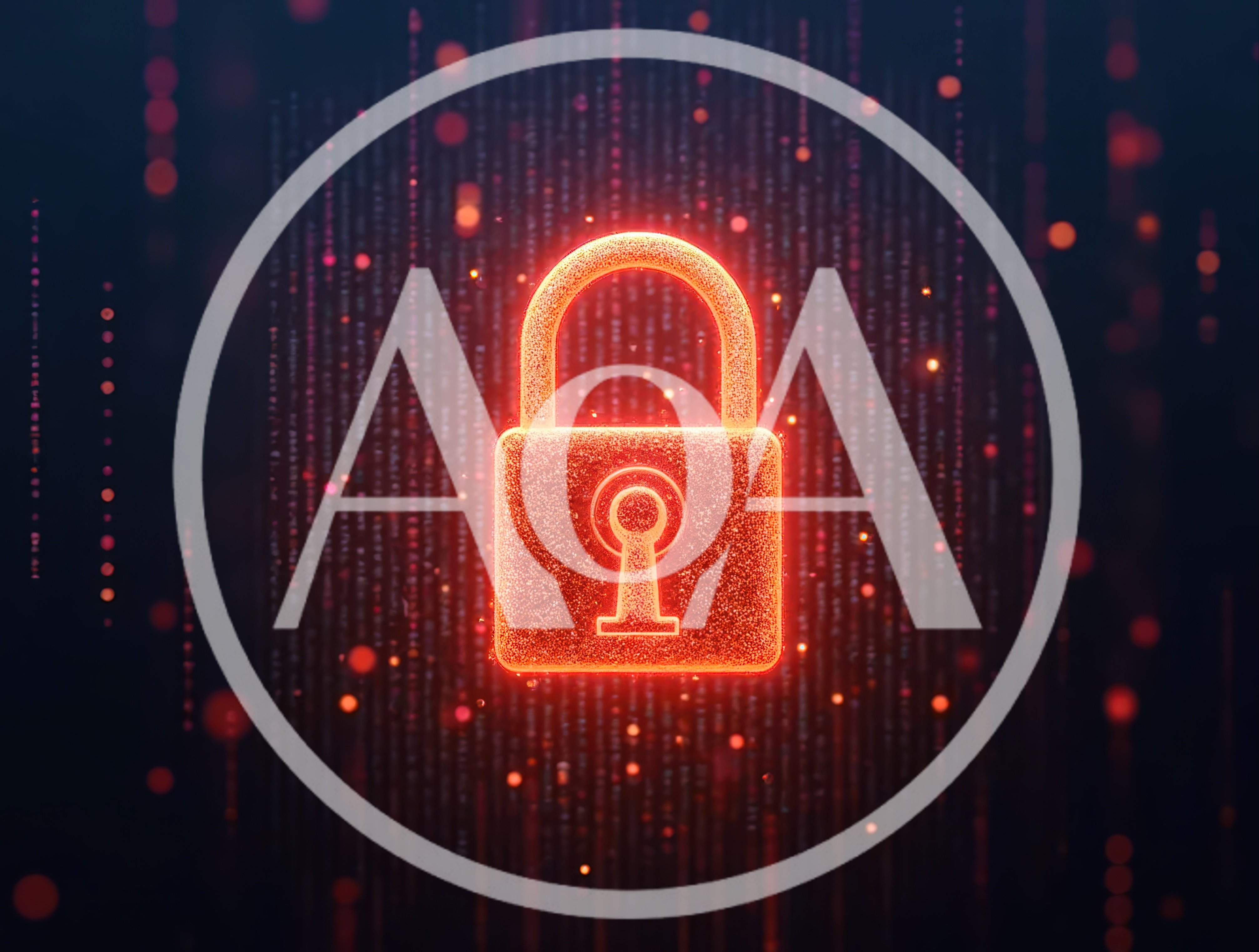 Glowing Red Digital Padlock Symbol On Data Background