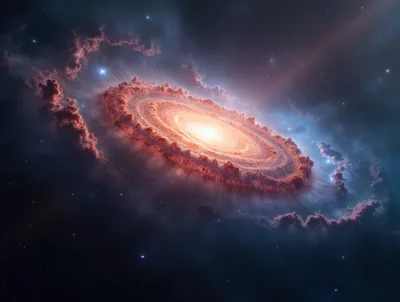 Stunning Spiral Galaxy With Glowing Core In Deep Space