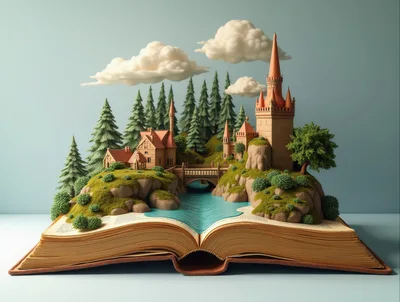 Pop-Up Book Featuring A Miniature Fantasy Castle Landscape