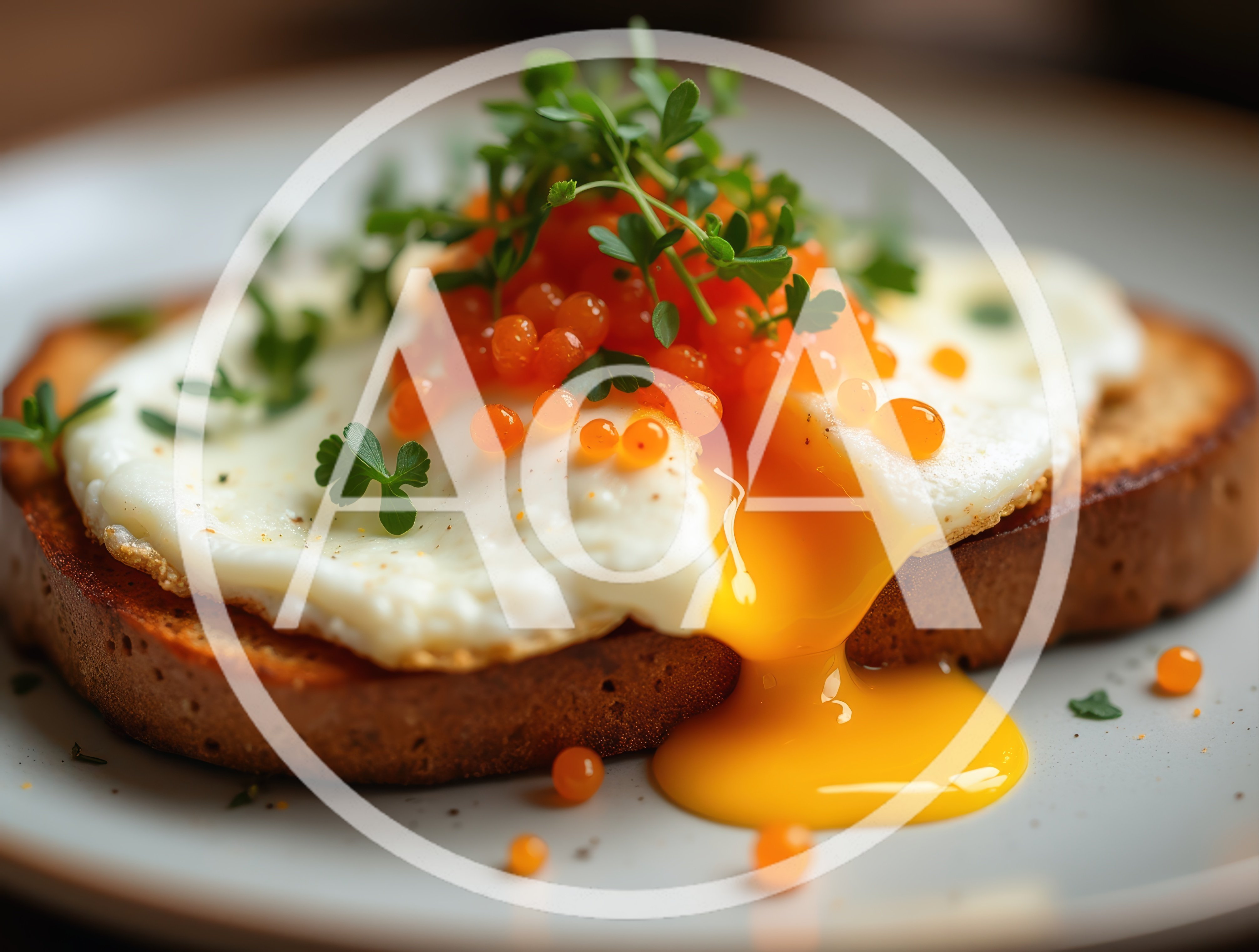 Fried Egg With Salmon Roe On Toasted Bread