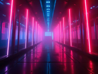 Futuristic Neon Corridor With Glowing Pink Light Strips