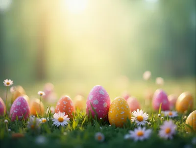 Colorful Easter Eggs Nestled In A Sunny Meadow