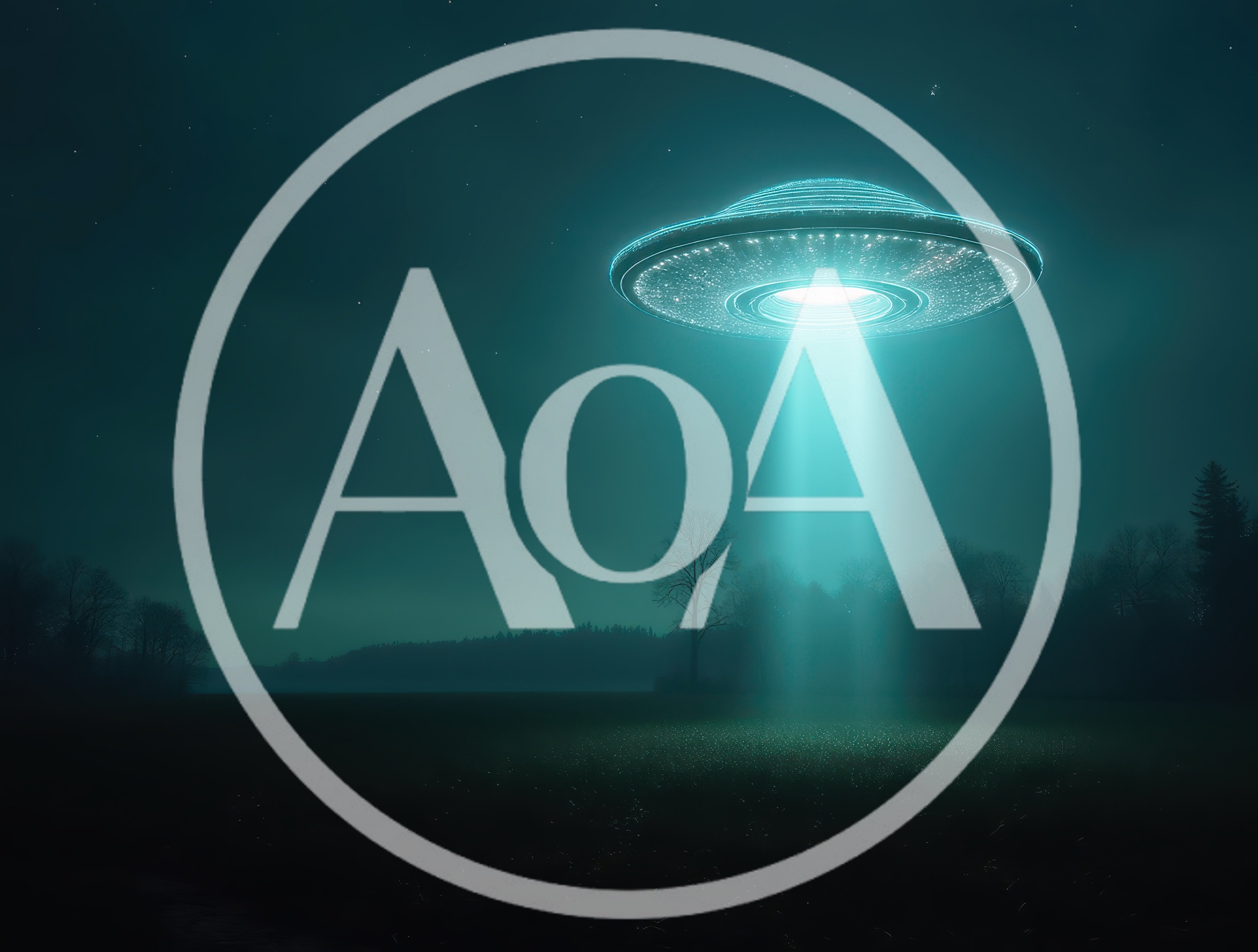 Glowing UFO Hovering Over A Dark Forest Field