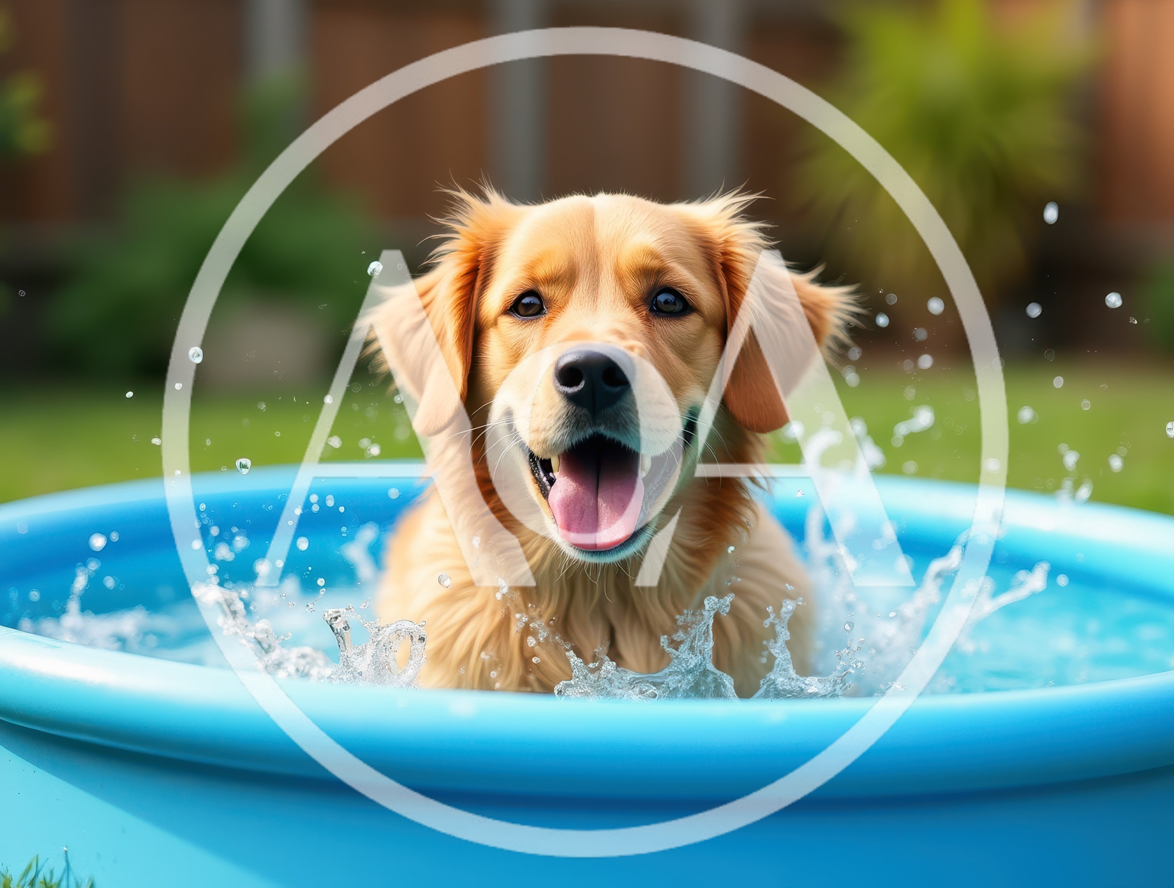 Happy Golden Retriever Playing In A Blue Kiddie Pool