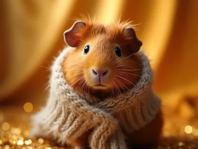 Cute Guinea Pig Wearing A Knitted Scarf