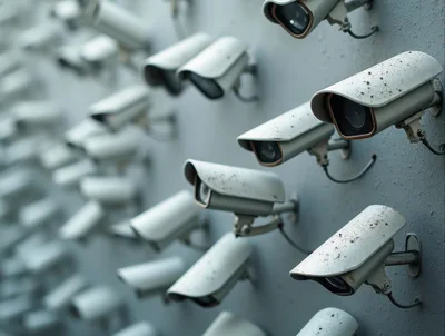 Multiple Security Cameras Mounted on a Gray Wall