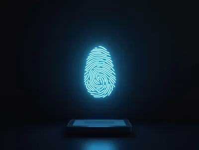 Glowing Digital Fingerprint Hologram Above Smartphone