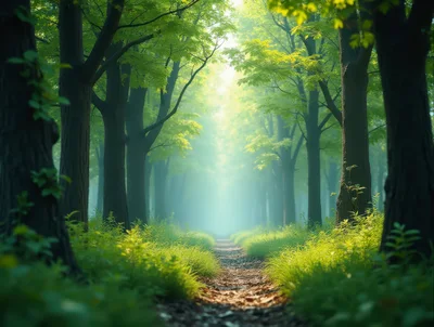 Sunlit Path Through A Lush Green Forest