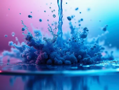 Blue Liquid Pouring Into Textured Powder Splash