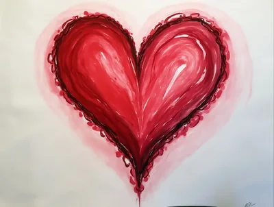 Abstract Red Heart Painting On White Background