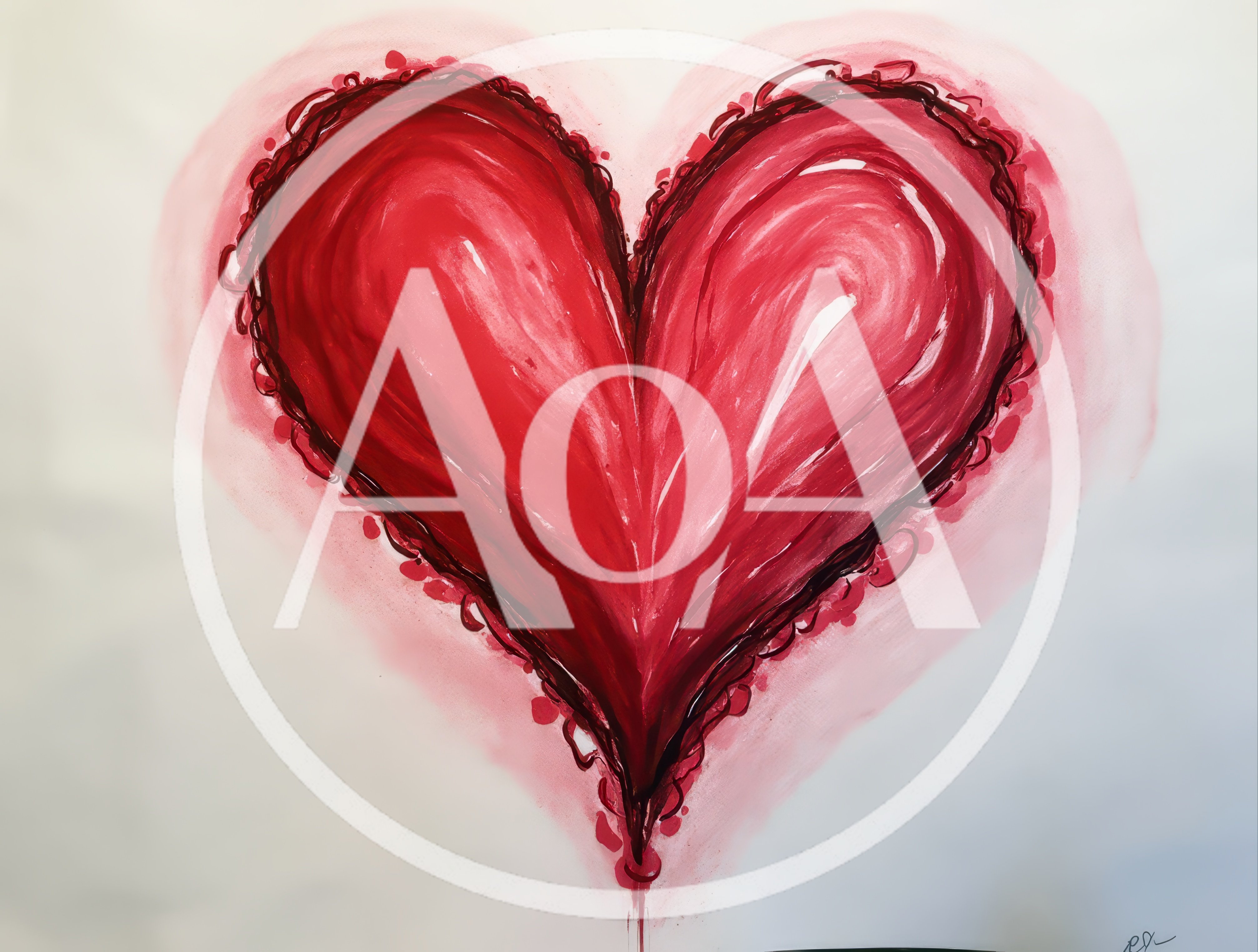 Abstract Red Heart Painting On White Background