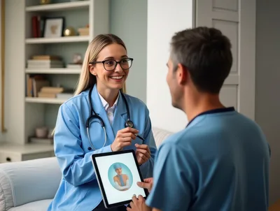 Female Doctor Consulting Male Patient With Digital Tablet