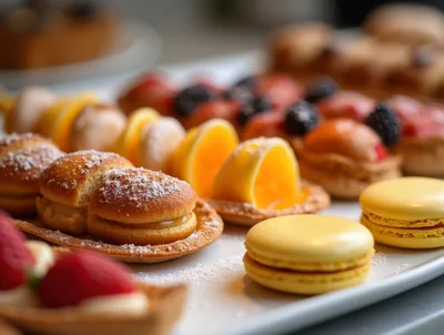 Assorted Gourmet French Pastries On A White Platter