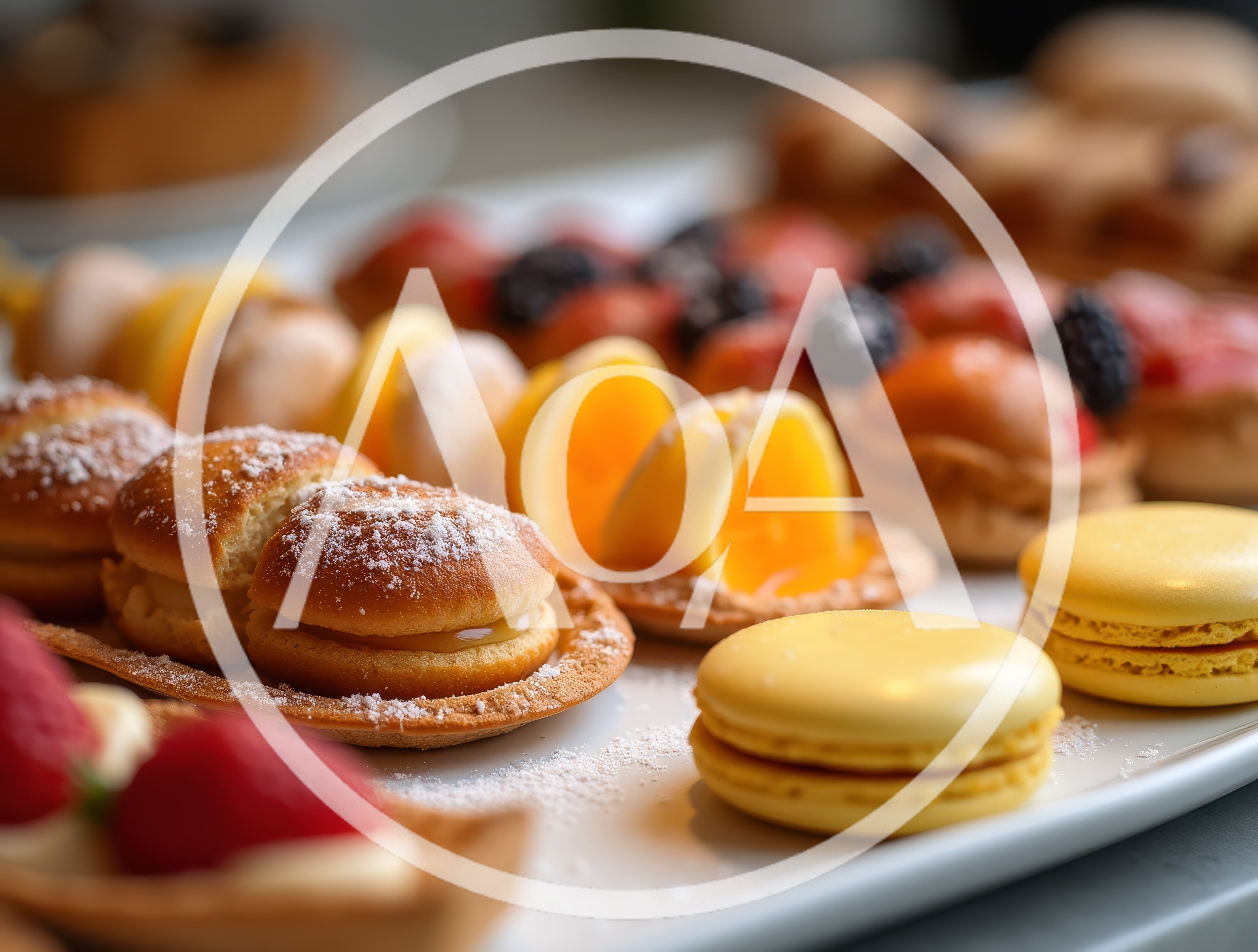 Assorted Gourmet French Pastries On A White Platter