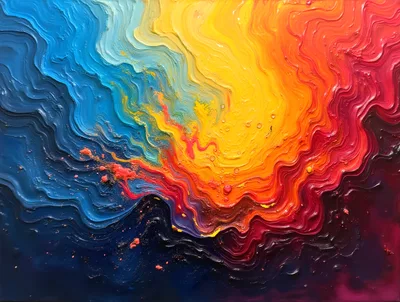 Abstract Oil Painting With Vibrant Wavy Color Transitions