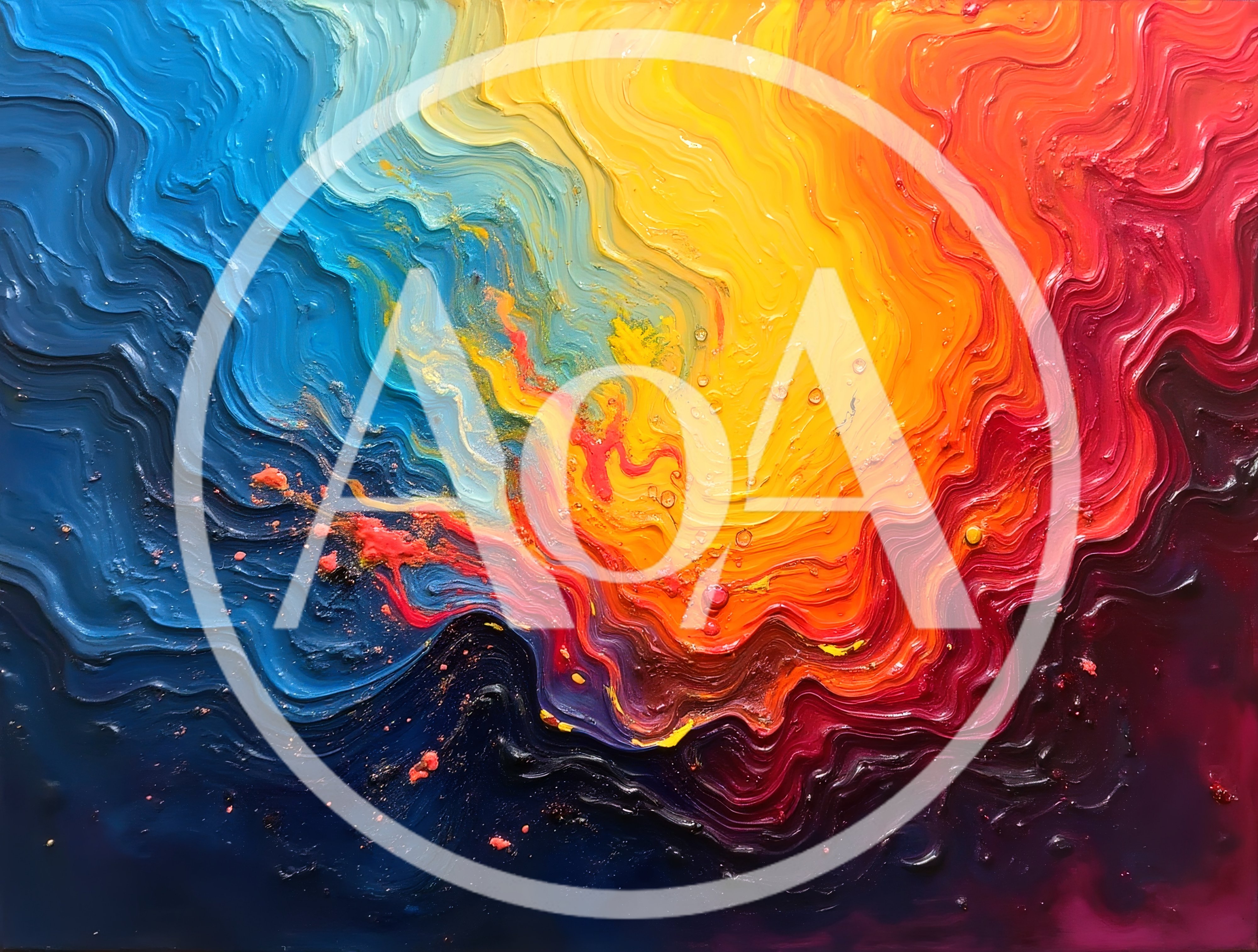 Abstract Oil Painting With Vibrant Wavy Color Transitions