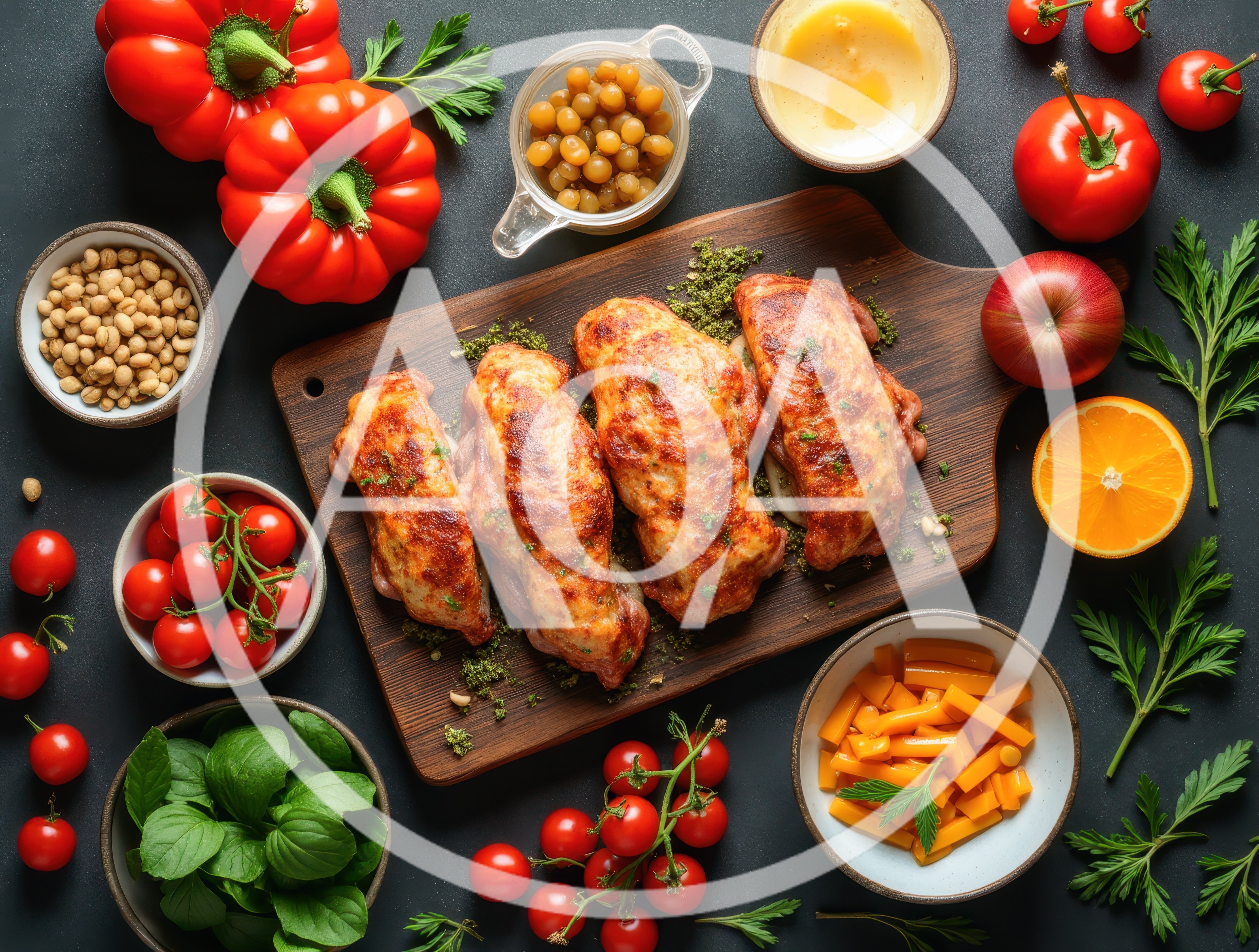 Roasted Chicken Thighs With Fresh Vegetables And Fruits