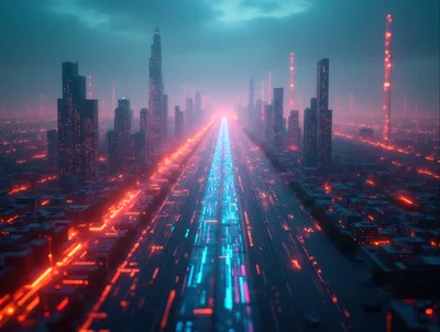 Futuristic Cyberpunk Cityscape With Glowing Neon Highway