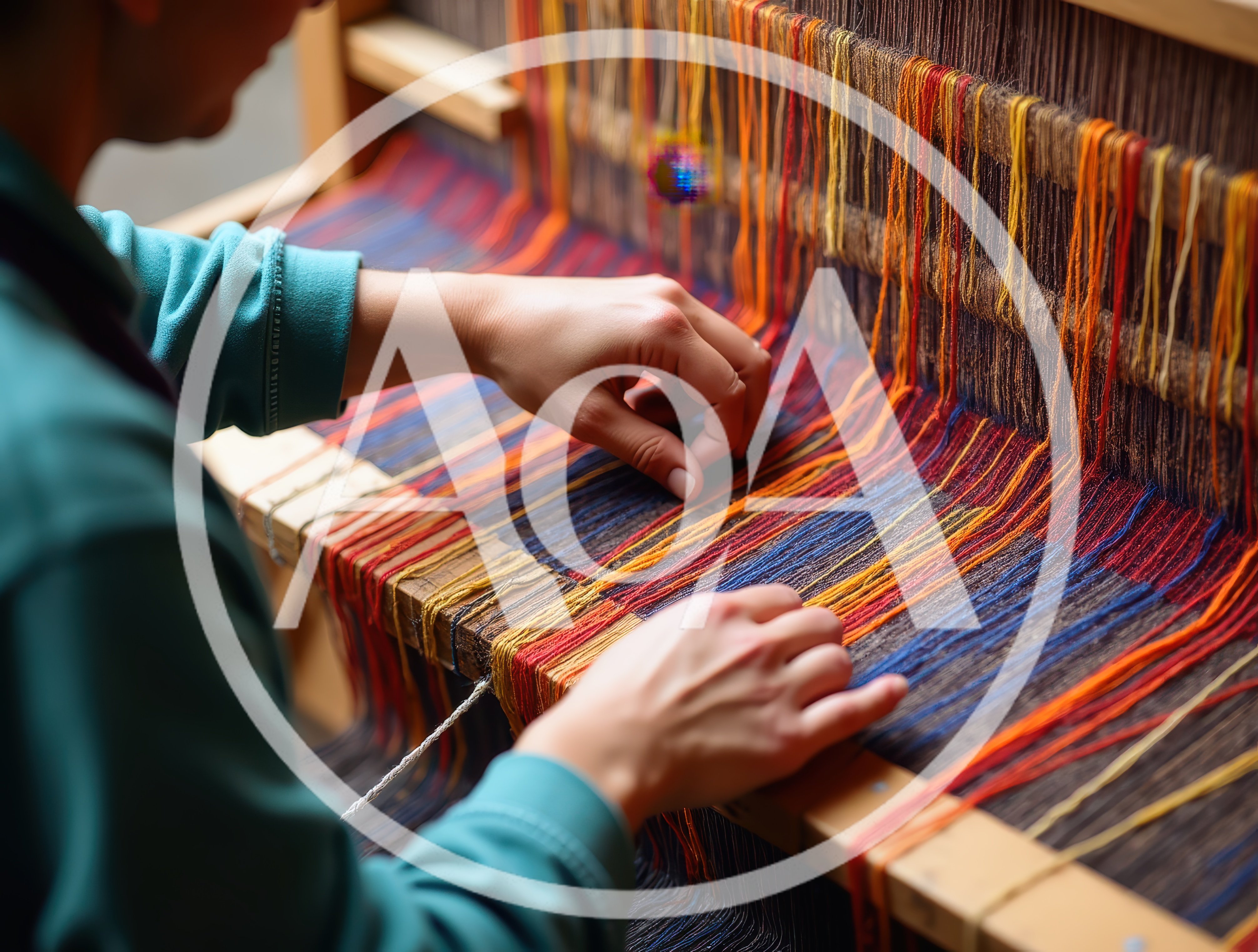Artisan Weaving Colorful Threads On A Traditional Loom