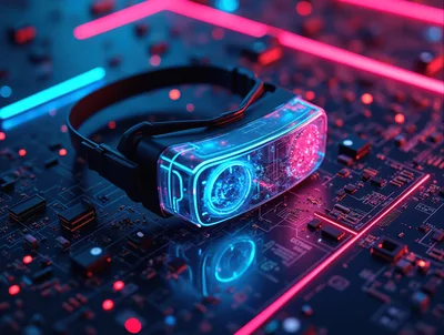 Futuristic Virtual Reality Headset On Circuit Board