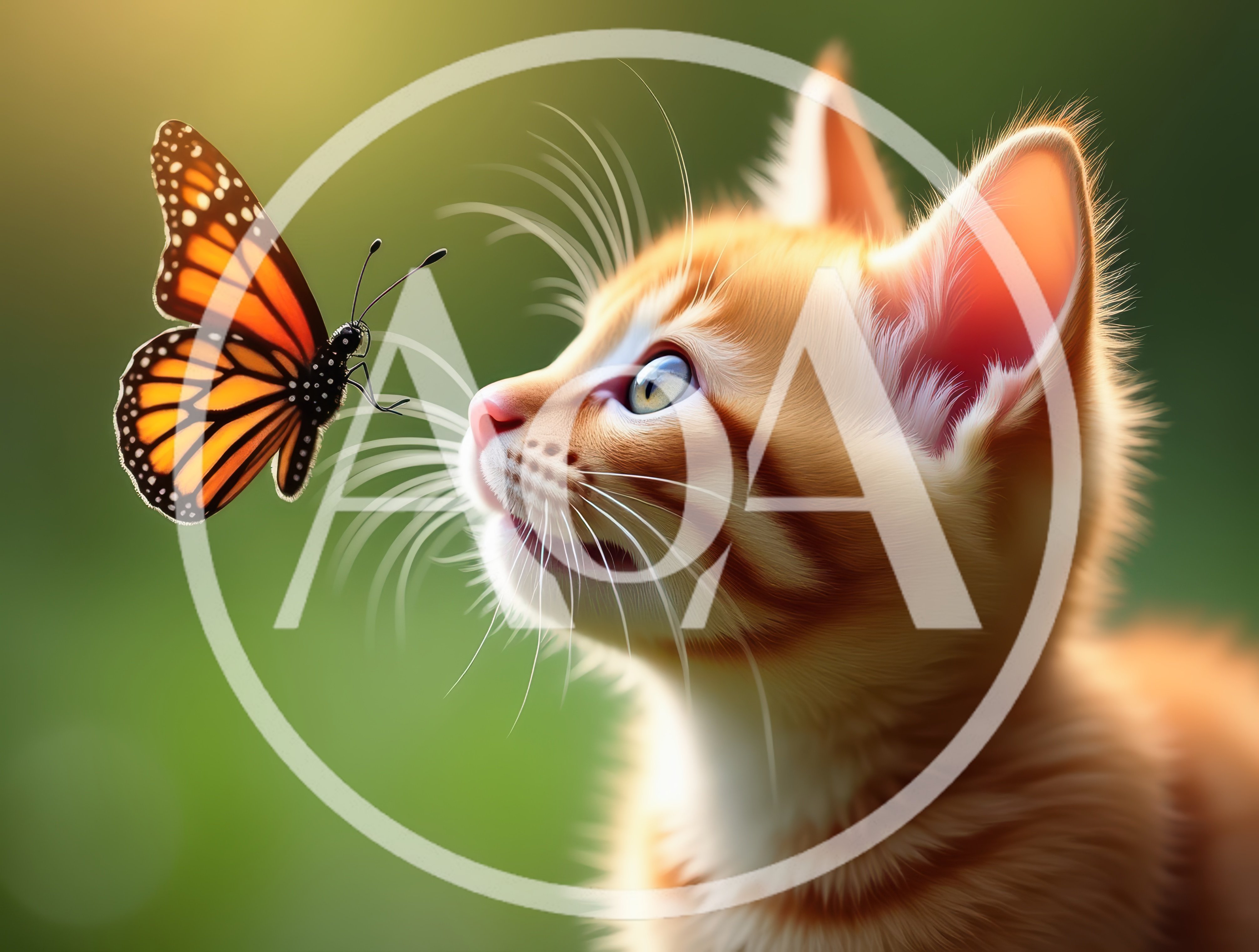 Ginger Kitten Gazing At A Monarch Butterfly