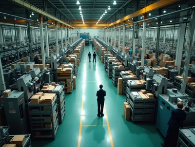 Business Professionals Walking Through A Modern Industrial Factory