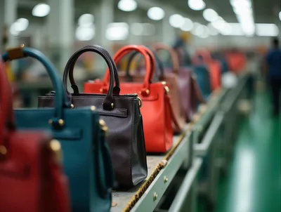 Luxury Handbags Moving Along A Factory Assembly Line