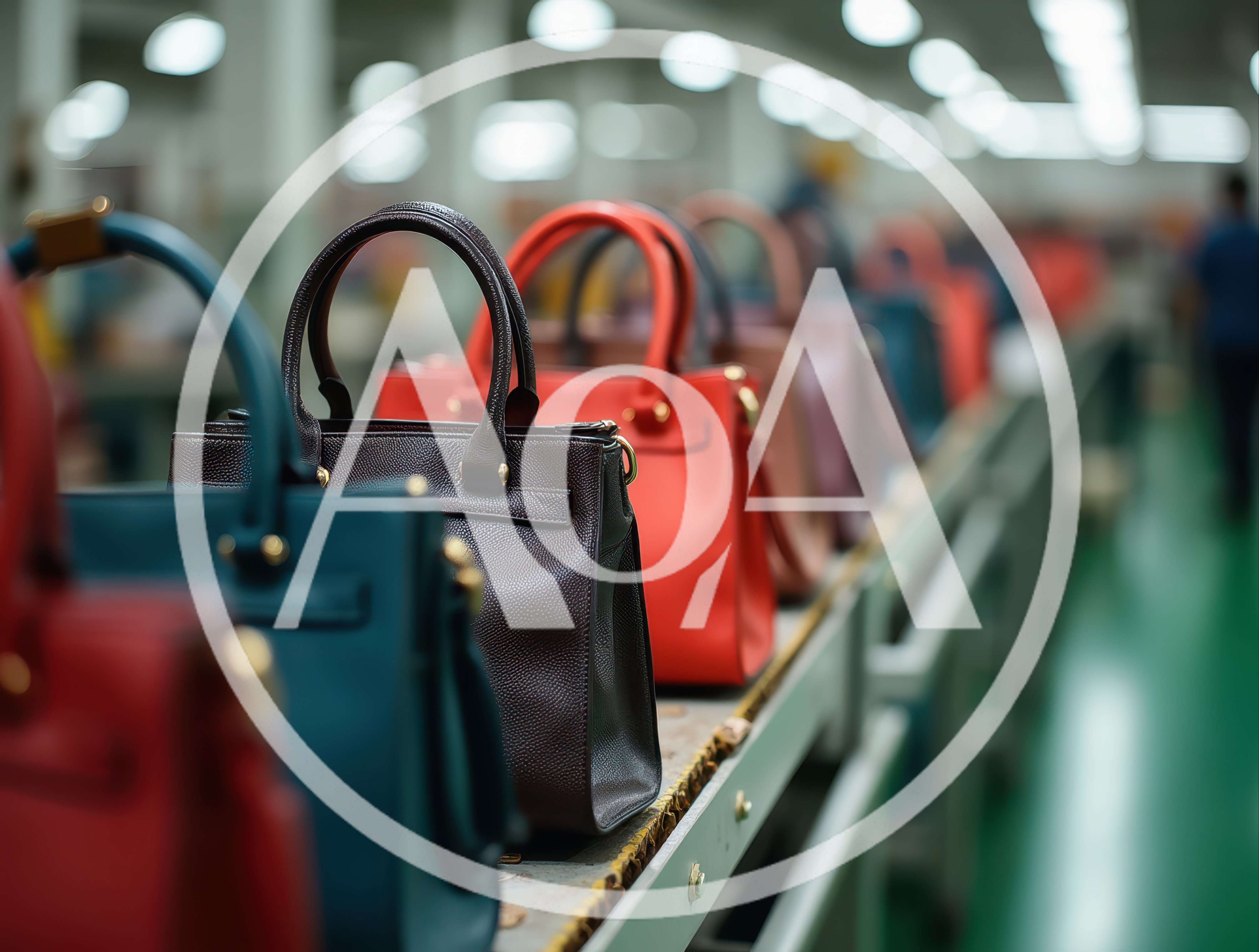 Luxury Handbags Moving Along A Factory Assembly Line