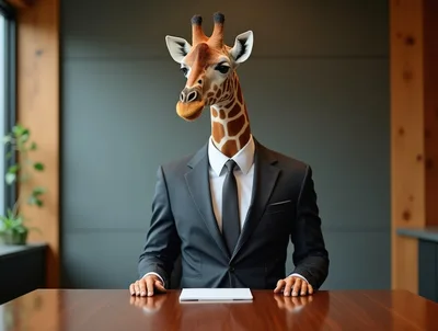 Giraffe Businessman Sitting at Office Desk
