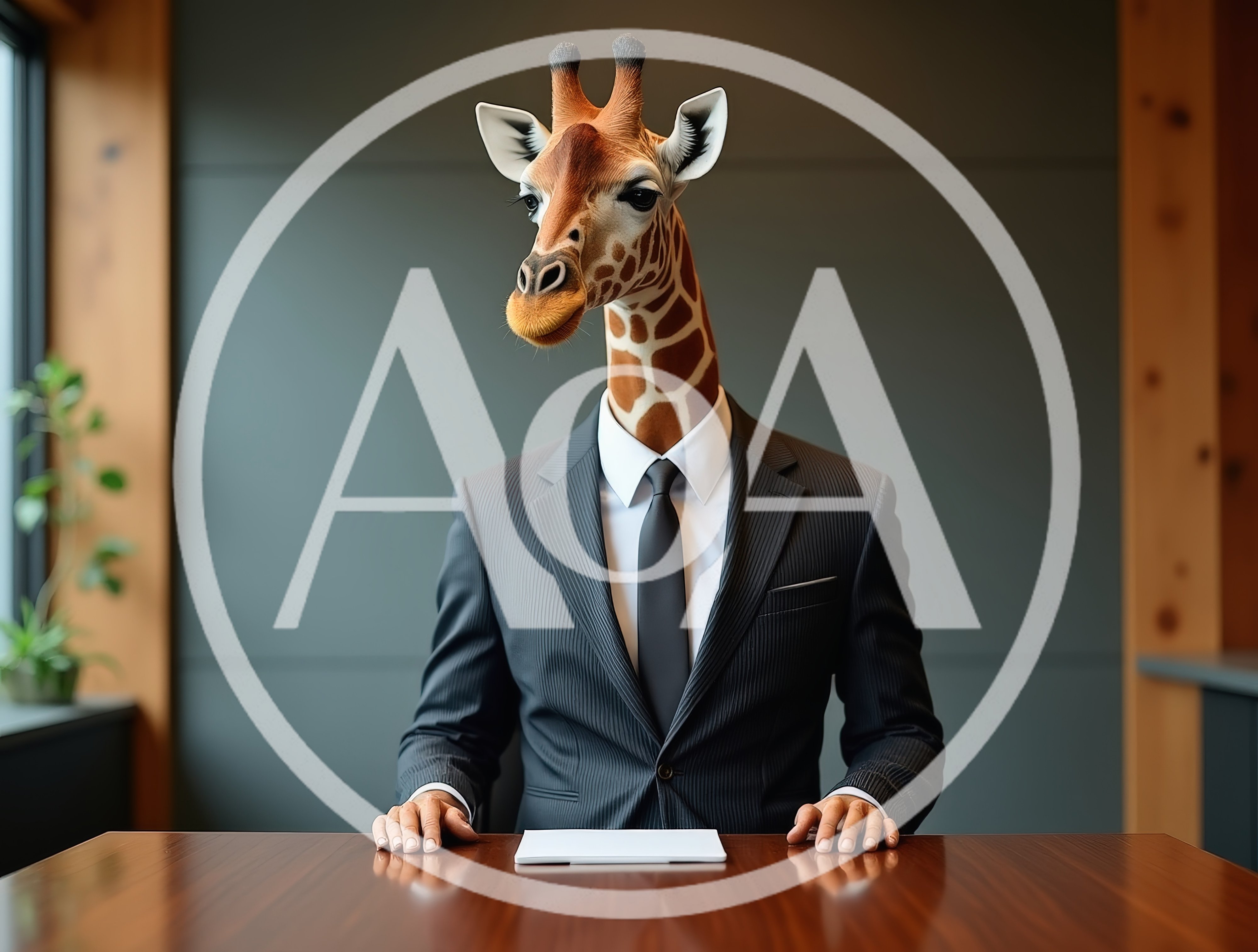 Giraffe Businessman Sitting at Office Desk