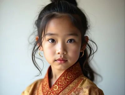 Portrait Of A Young East Asian Girl In Traditional Attire