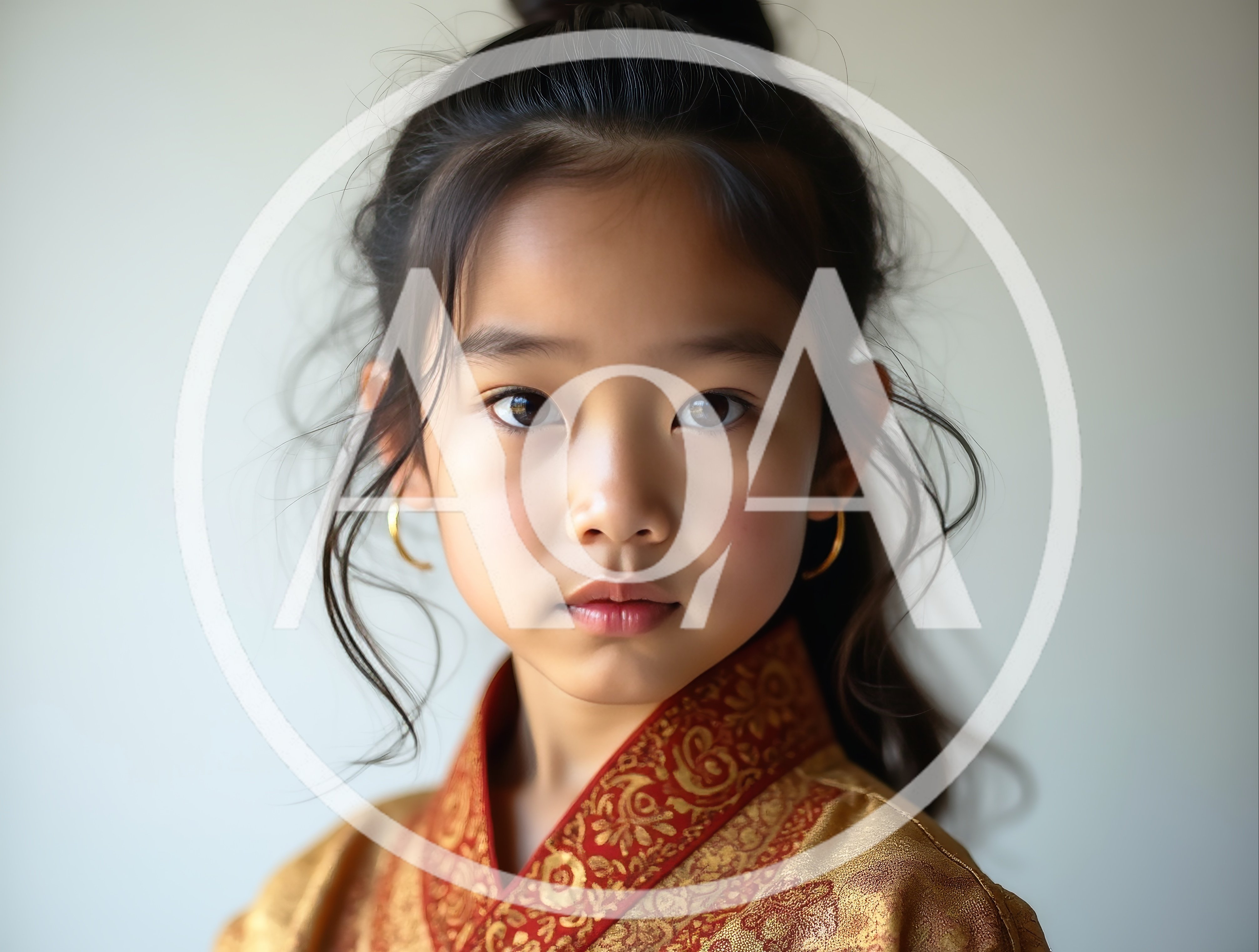 Portrait Of A Young East Asian Girl In Traditional Attire