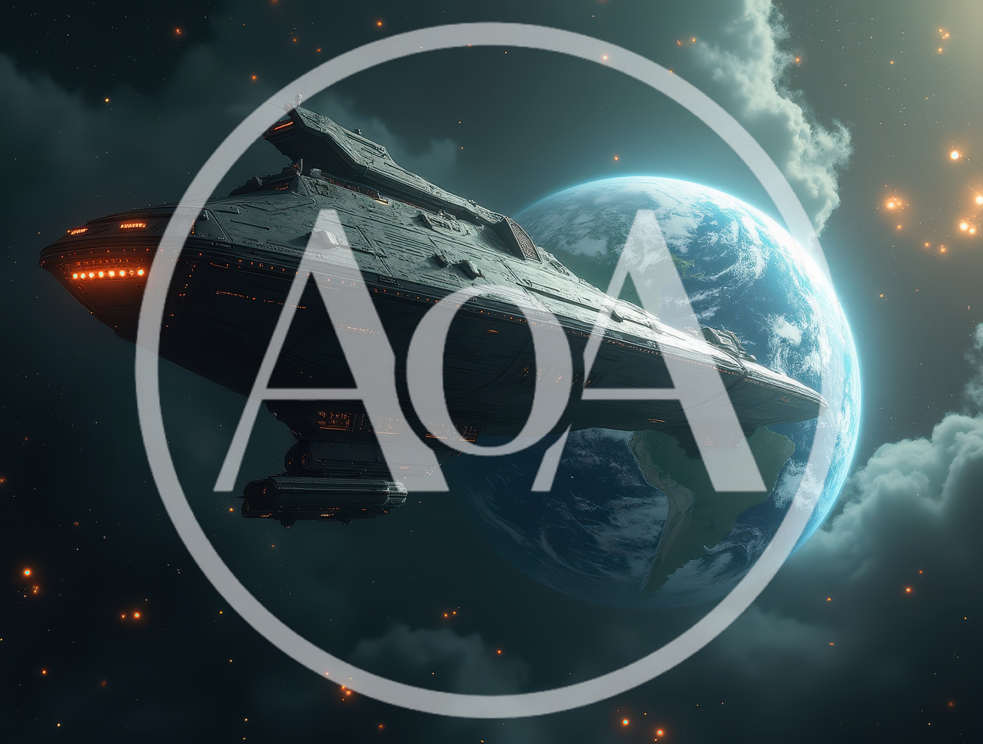 Massive Sci-Fi Spaceship Orbiting Earth