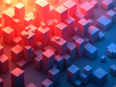 Abstract 3D Isometric Cityscape With Neon Lighting