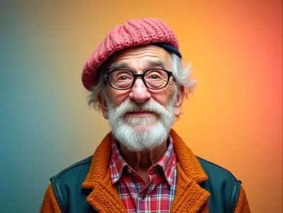 Portrait Of An Elderly Man With A Pink Beret