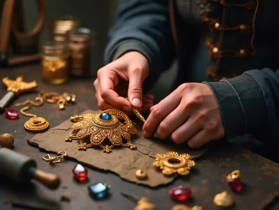 Jeweler Crafting Intricate Gold Ornament With Gemstone