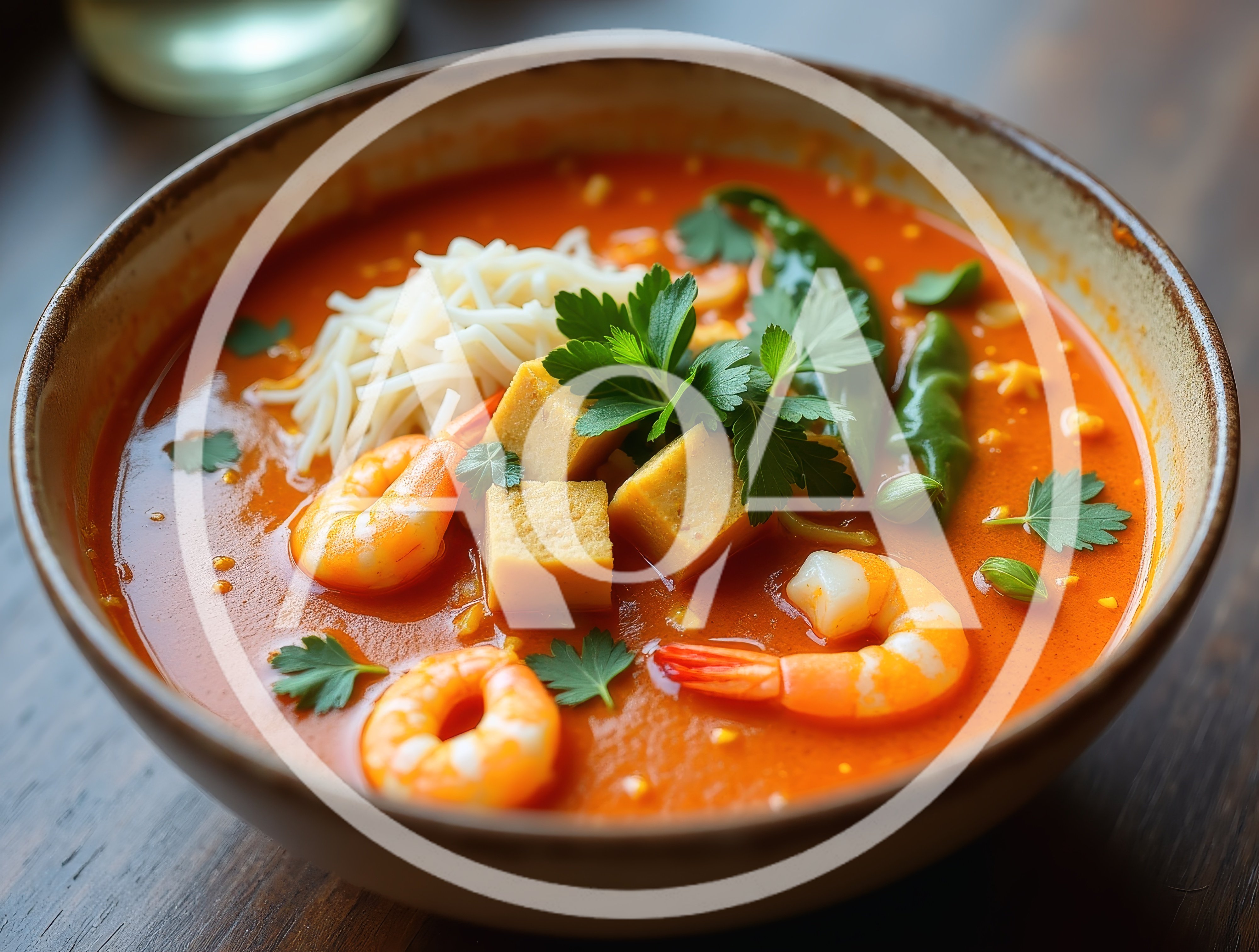 Bowl Of Spicy Shrimp And Tofu Noodle Soup