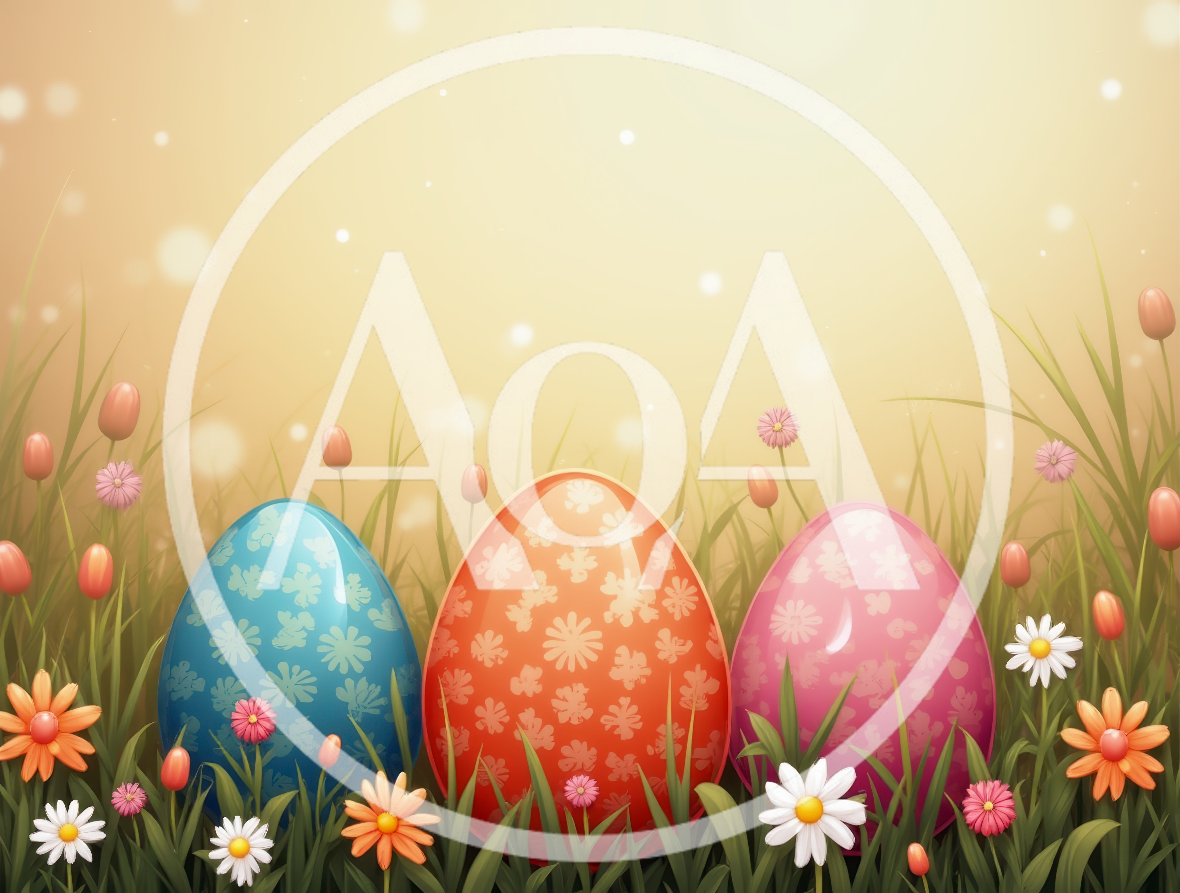 Three Decorated Easter Eggs In A Grassy Meadow