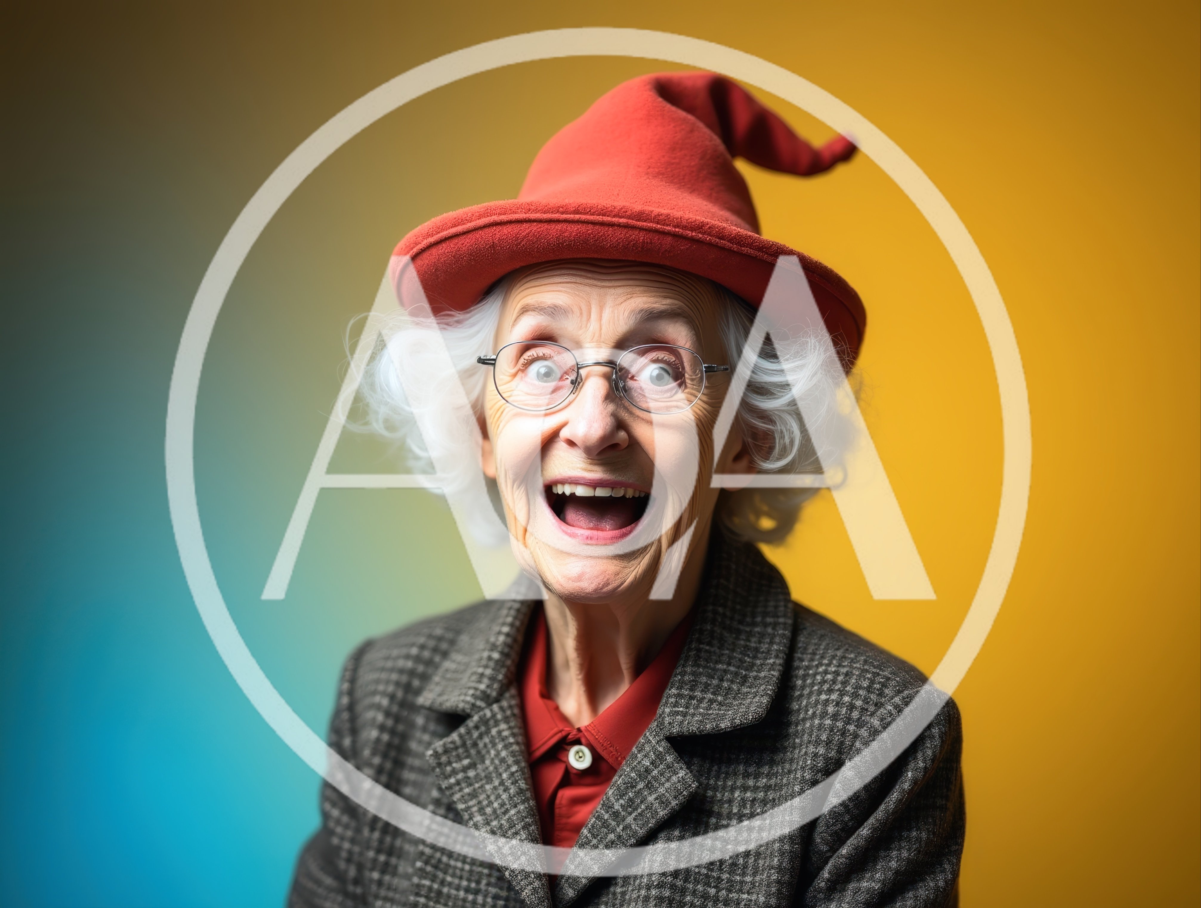 Excited Elderly Woman Wearing A Red Witch Hat