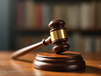 Wooden Judge Gavel Resting On A Sounding Block