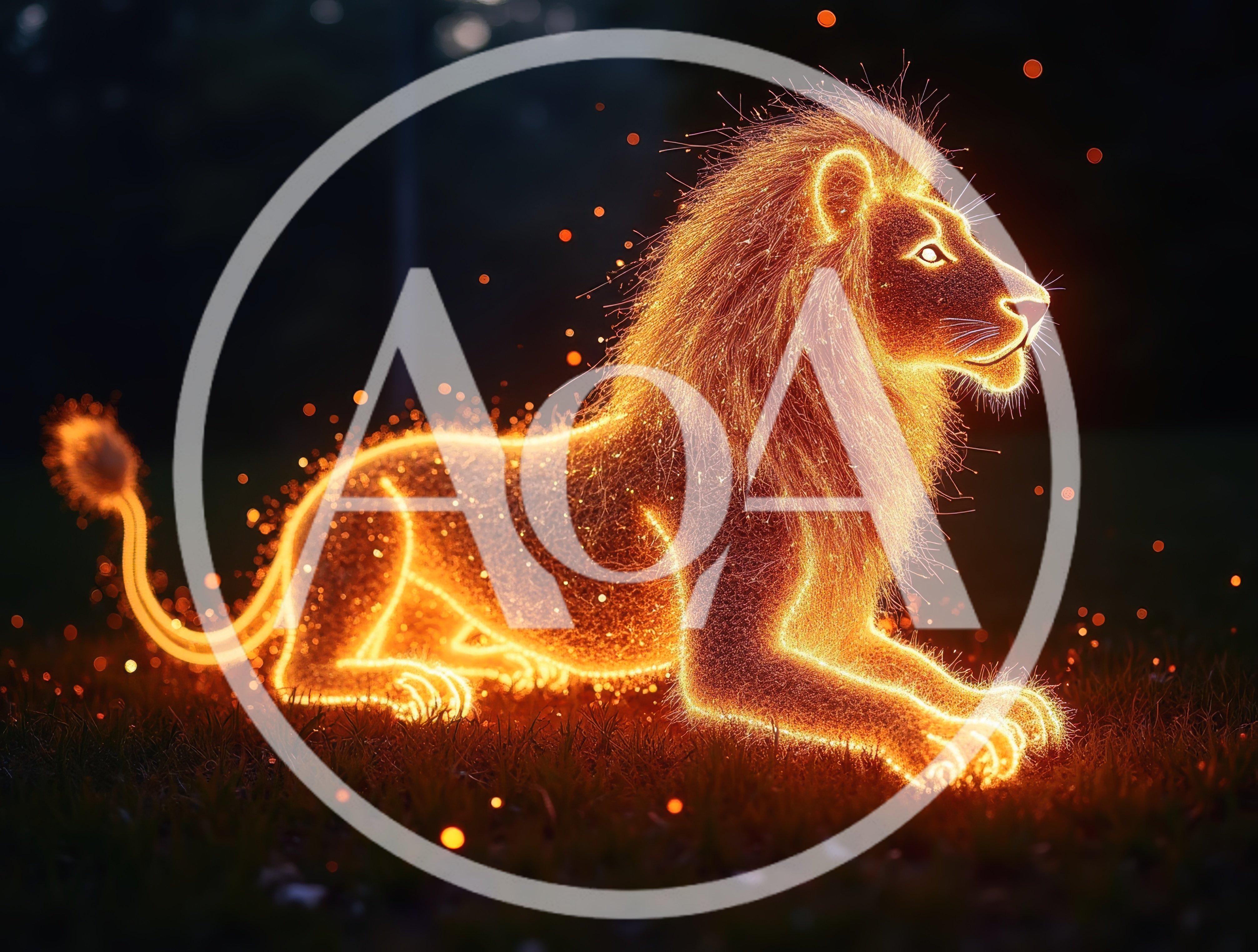Glowing Ethereal Lion Made Of Golden Light Particles