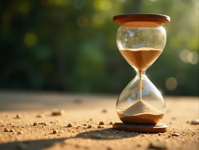 Hourglass With Flowing Sand On A Sandy Surface