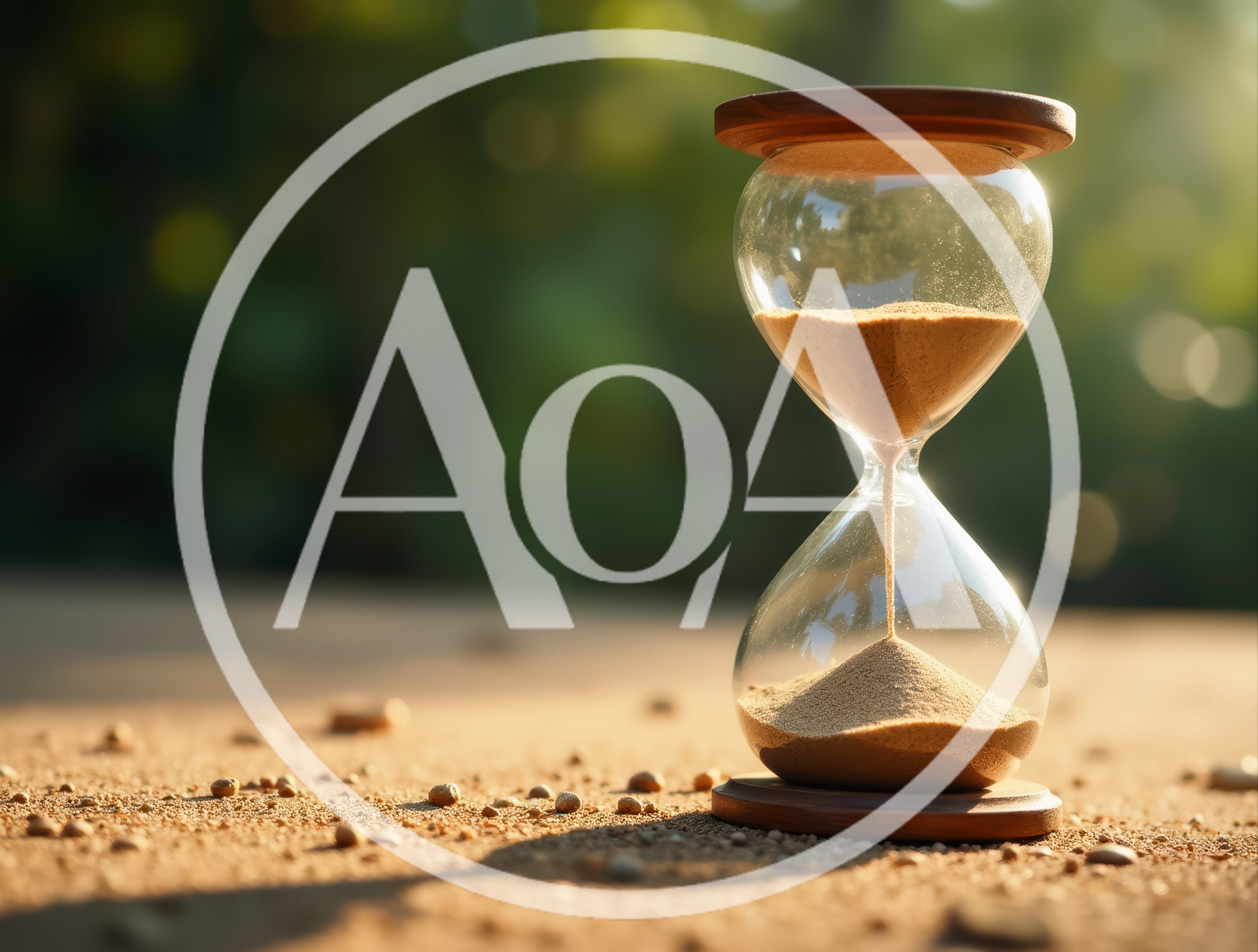 Hourglass With Flowing Sand On A Sandy Surface