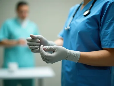 Medical Professional Preparing Sterile Gloves In Clinical Setting