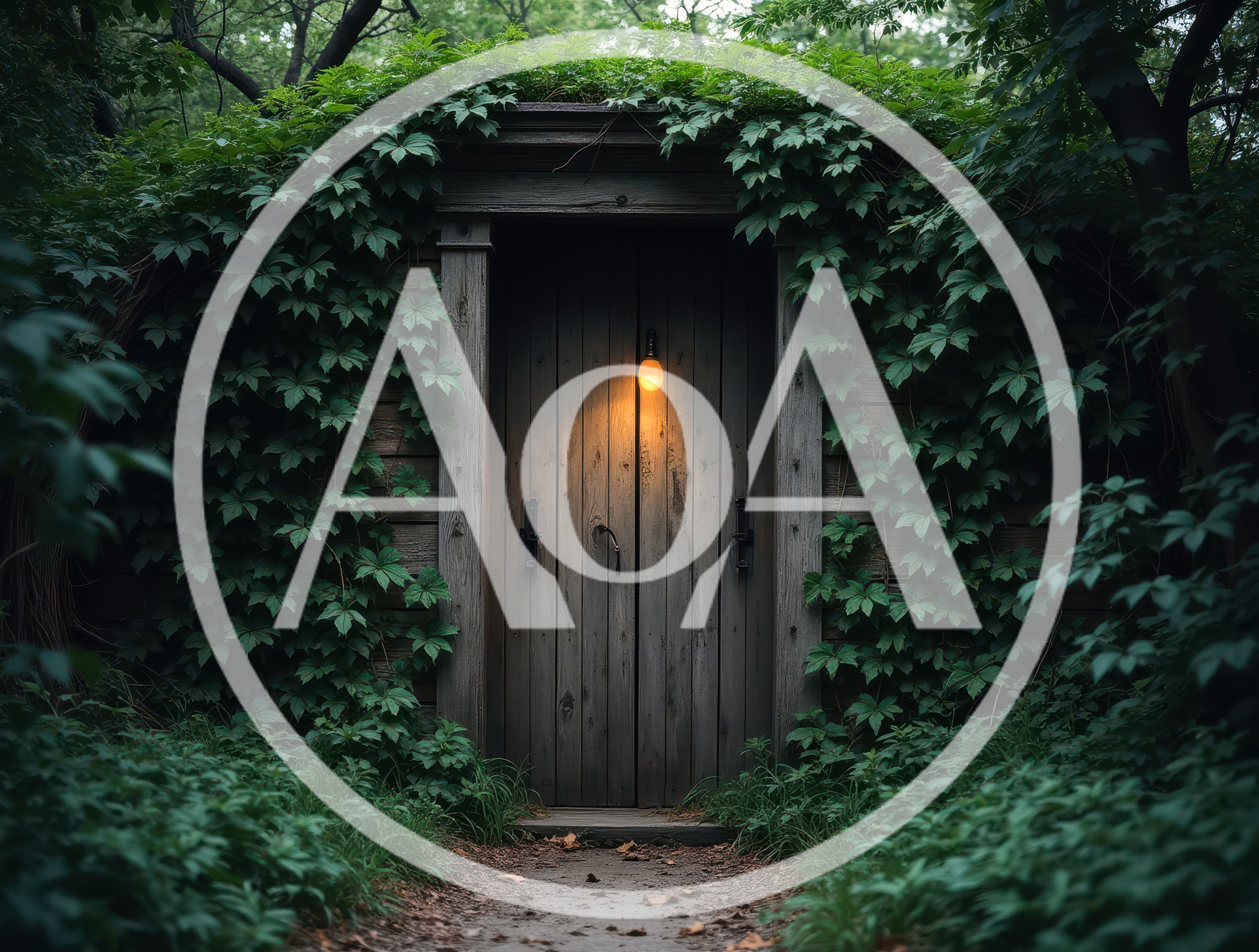 Wooden Door Covered In Ivy In A Forest
