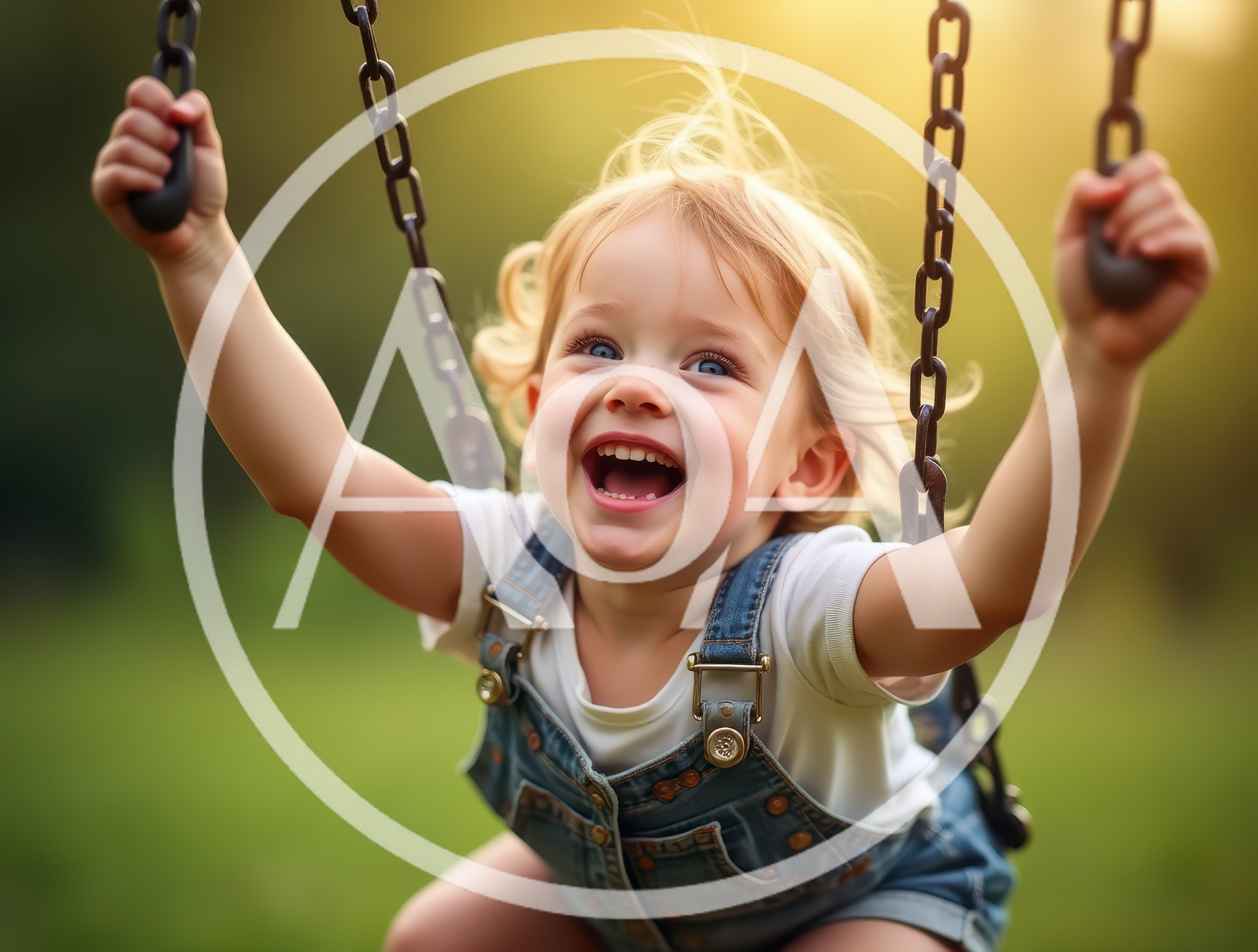 Happy Toddler Girl Swinging on Playground Swing